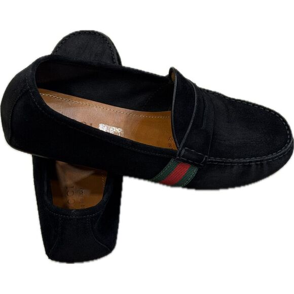 Gucci Other - Gucci Black Suede Web Stripe Penny Loafers – Style 566294